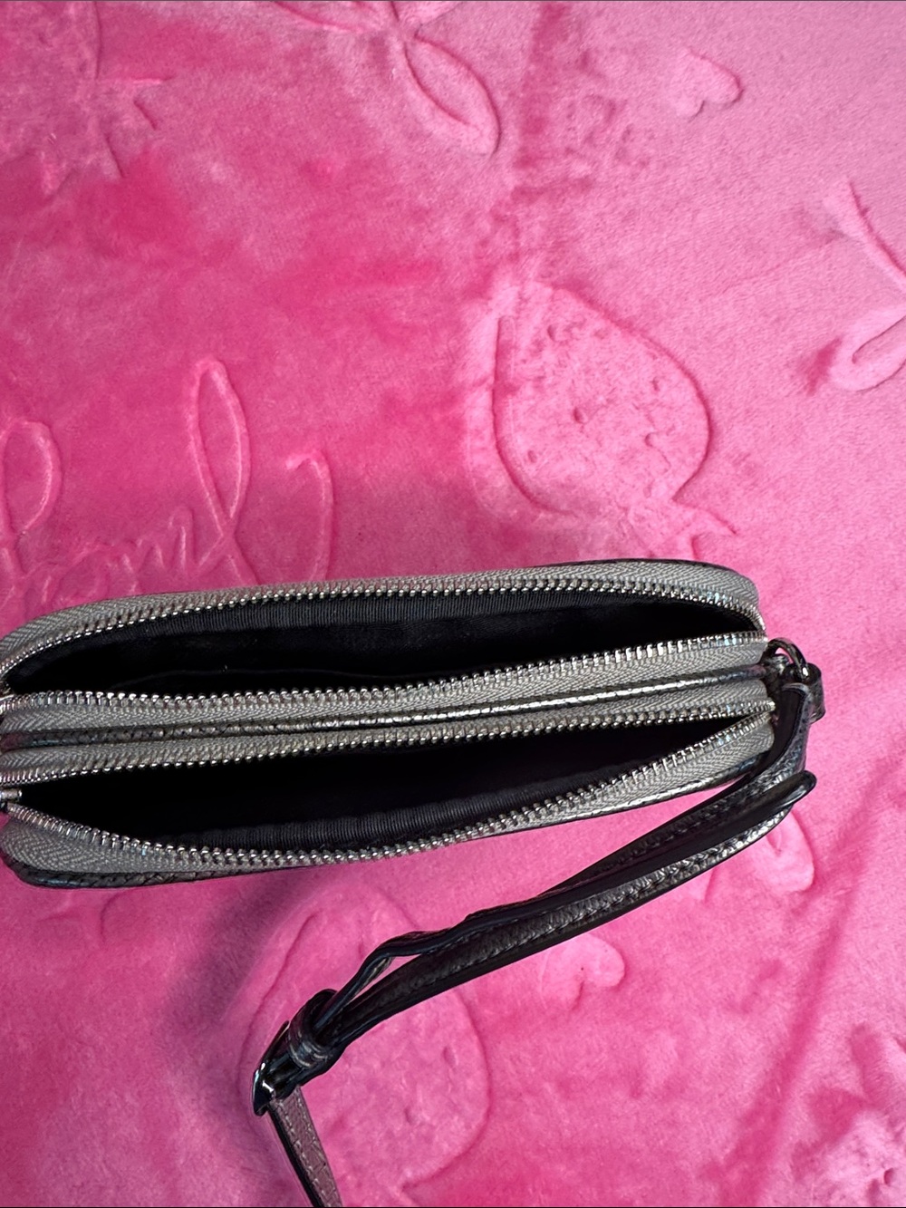 Coach Silver Metallic Saffiano Double Zip Mini Crossbody (Metallic Gray) - Picture 5 of 13
